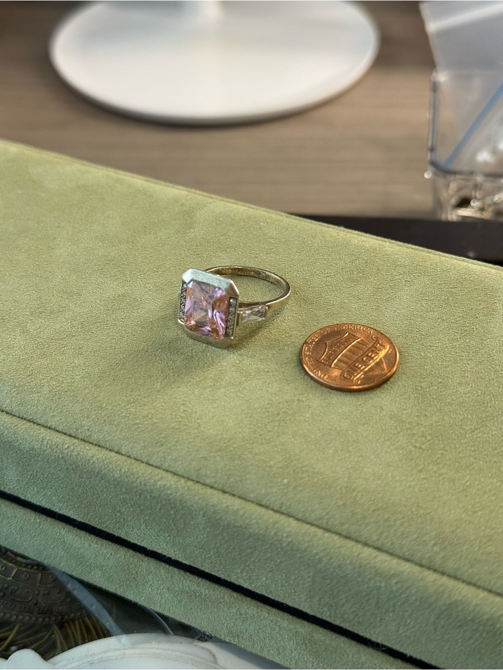 Sterling Silver Pink Square Halo Ring with Accent Stones size 7
